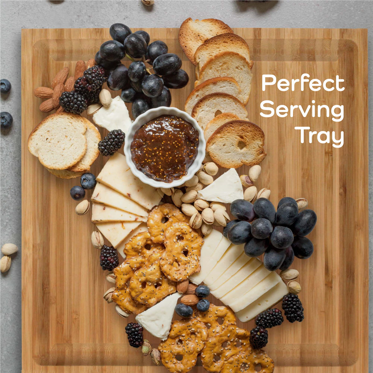 Bamboo Square Cutting Board with Juice Groove