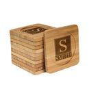 Engraved Bamboo Coaster Set - Square - Square Monogram Inverted - (10 Coasters/Set)