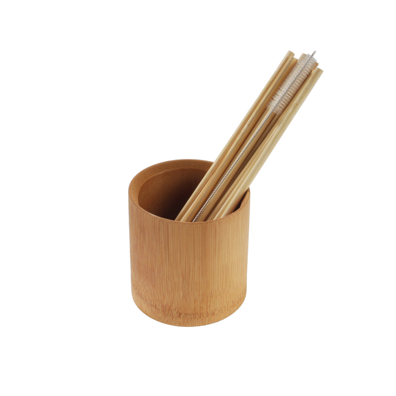 bamboo drink straws in container with cleaner