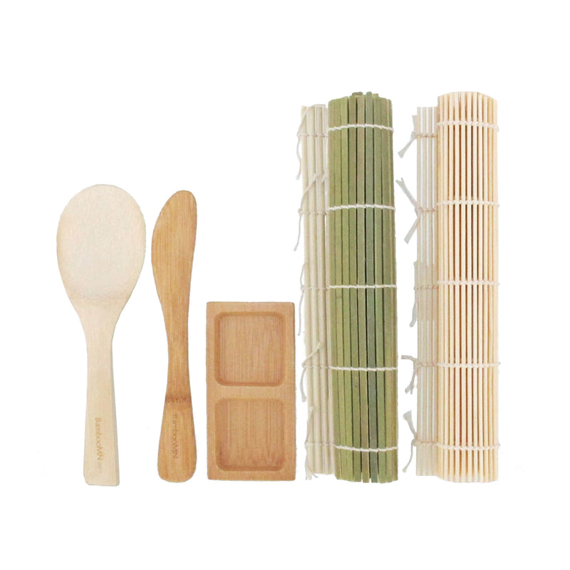 5 Piece Sushi Rolling Kit Set - Green and Natural bamboo mats
