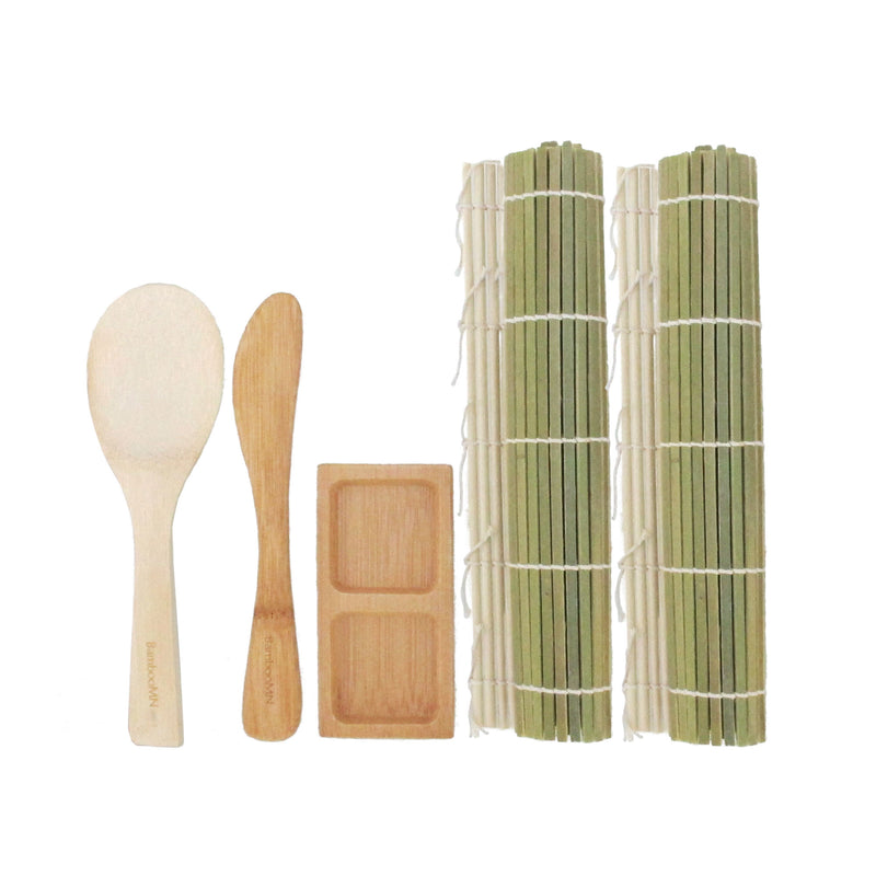 5 Piece Sushi Rolling Kit Set - 2 Green bamboo mats