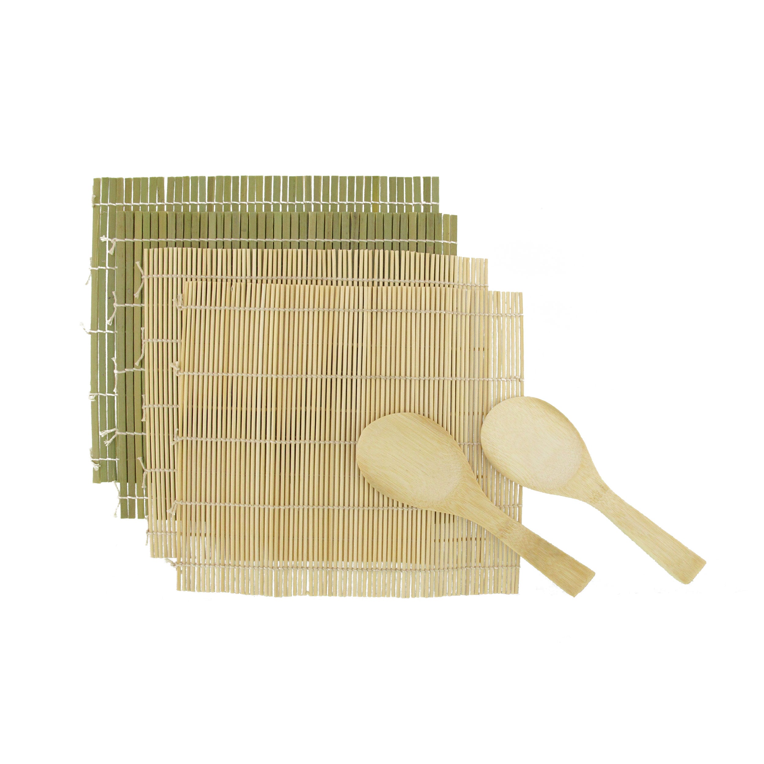 2 green, 2 natural mats and 2 paddles