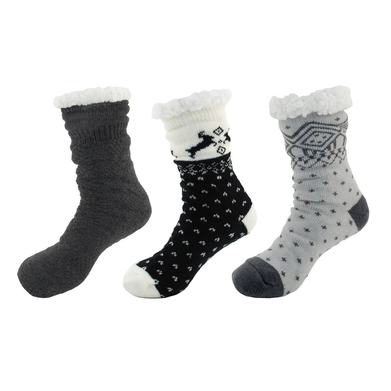 3 Pairs Fuzzy Socks for Women Thicker Warm Soft with Grips Fleece