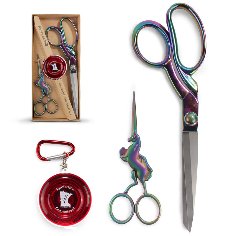 Two Piece Unicorn and Heavy Duty Shear Sewing Set with Measuring Tape Red