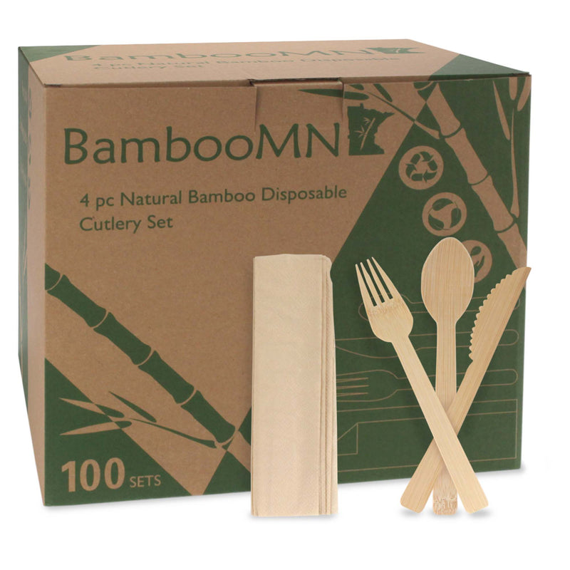 Natural Dinner Party Bamboo Veneer Utensil 4pc Box