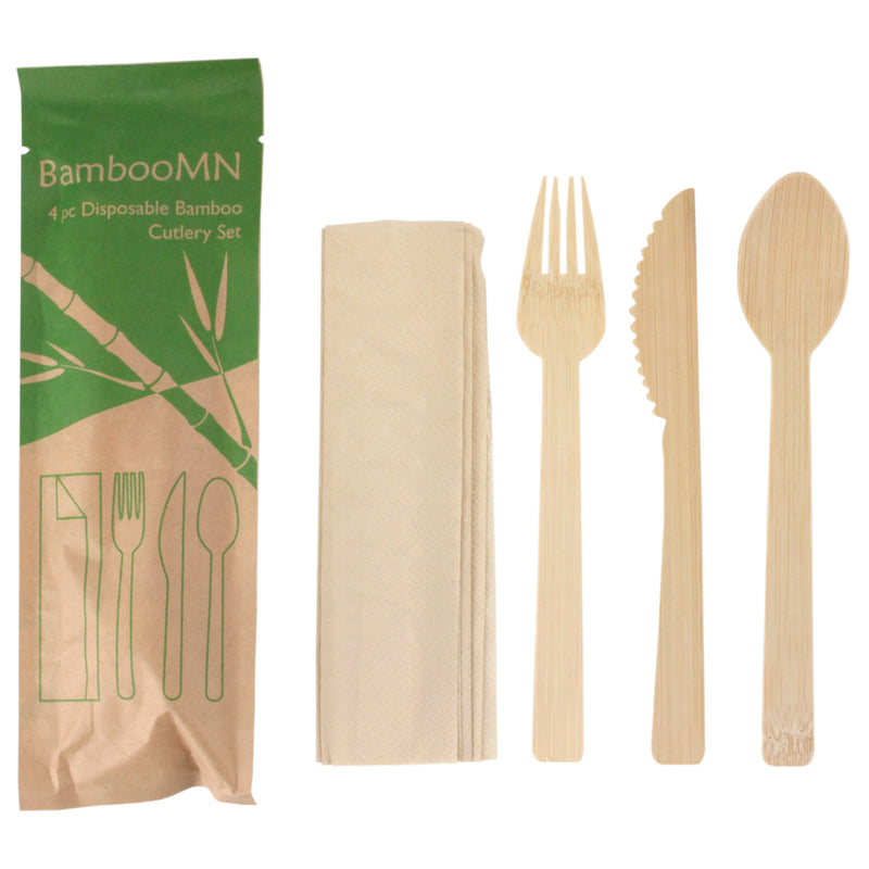 Natural Dinner Party Bamboo Veneer Utensil 4pc - 10 Bagged Sets Profile