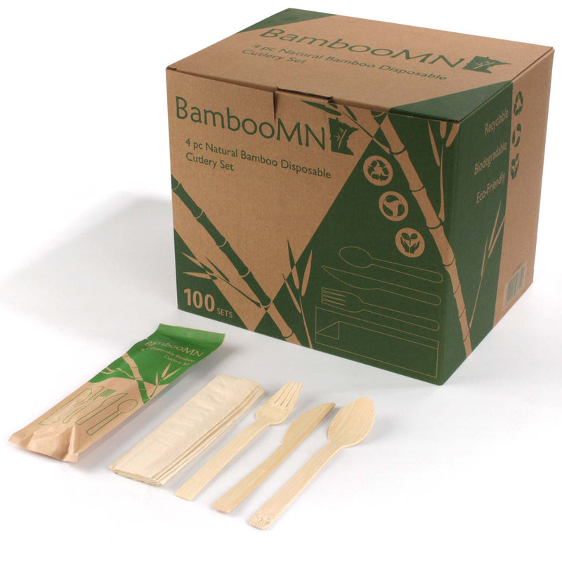 Natural Dinner Party Bamboo Veneer Utensil 4pc Box Set Display