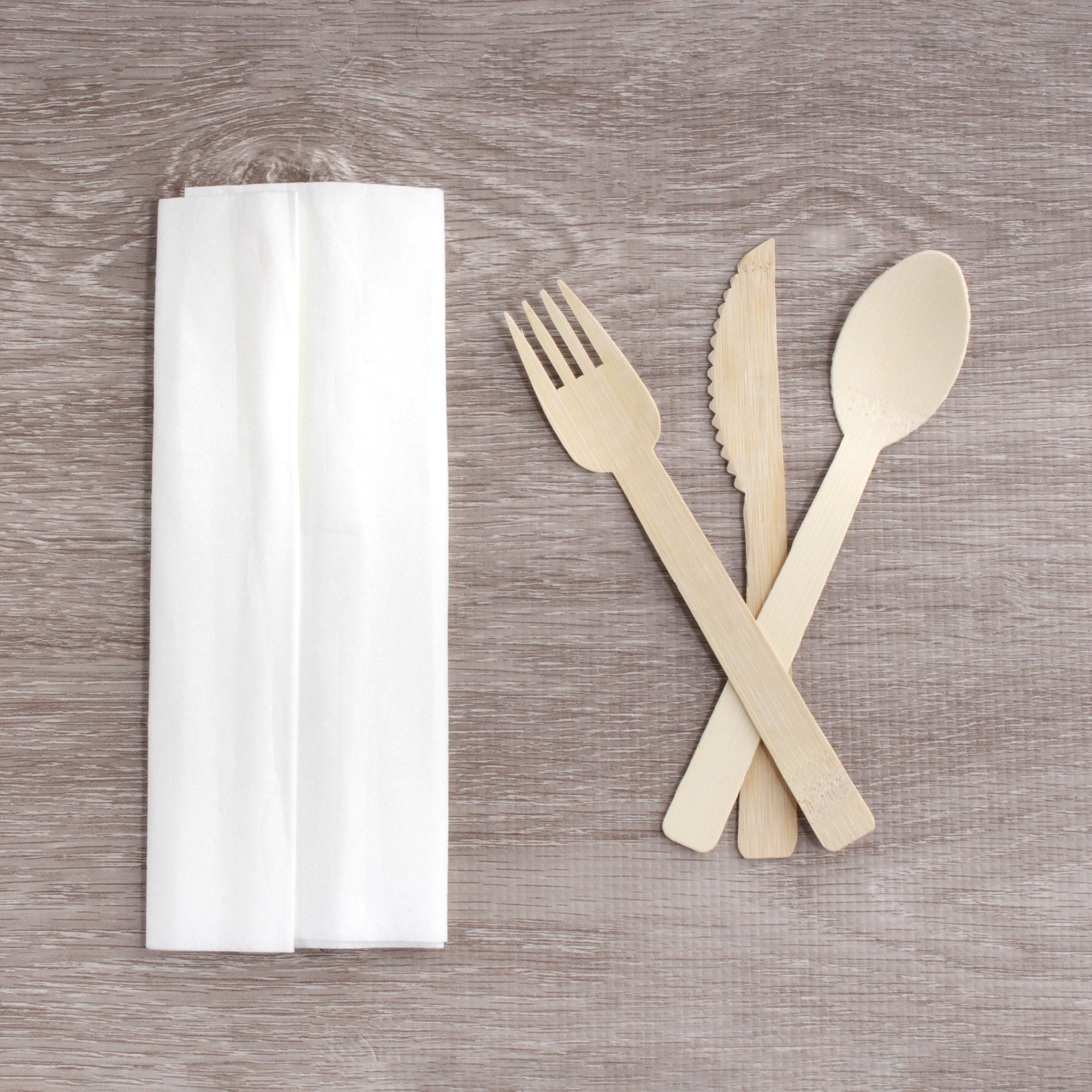 veneer bamboo 4pc tied utensils gray wood background