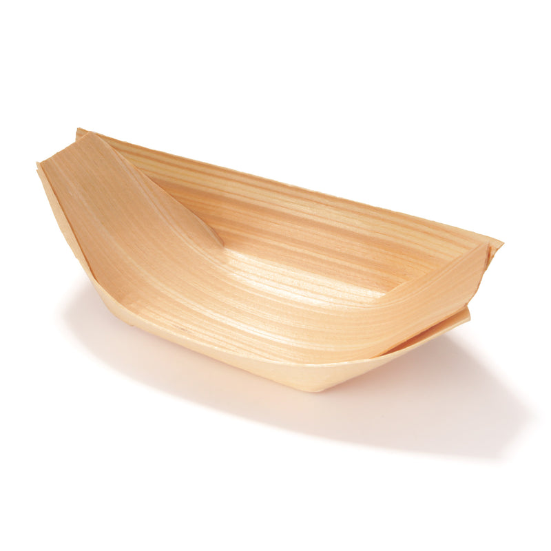 Disposable Wood Serving Boat Food Trays - 4 Sizes - 100/300/1000 Packs