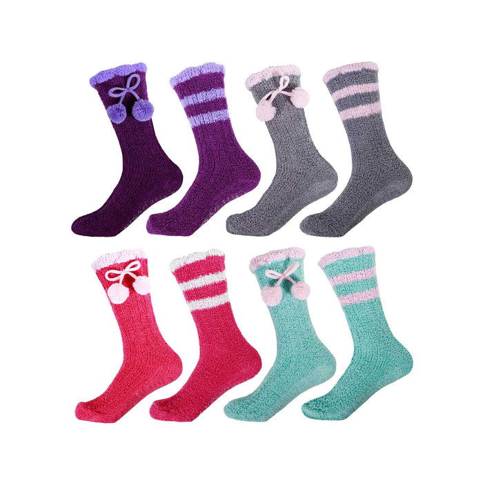 bamboomn Women's Fuzzy Non-Slip Chenille Crew Socks Assortments: 8 Pairs