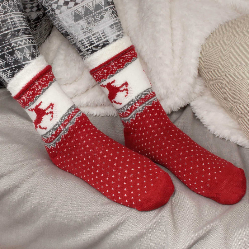 Women's Double Layer Holiday Thermal Socks Red Deer