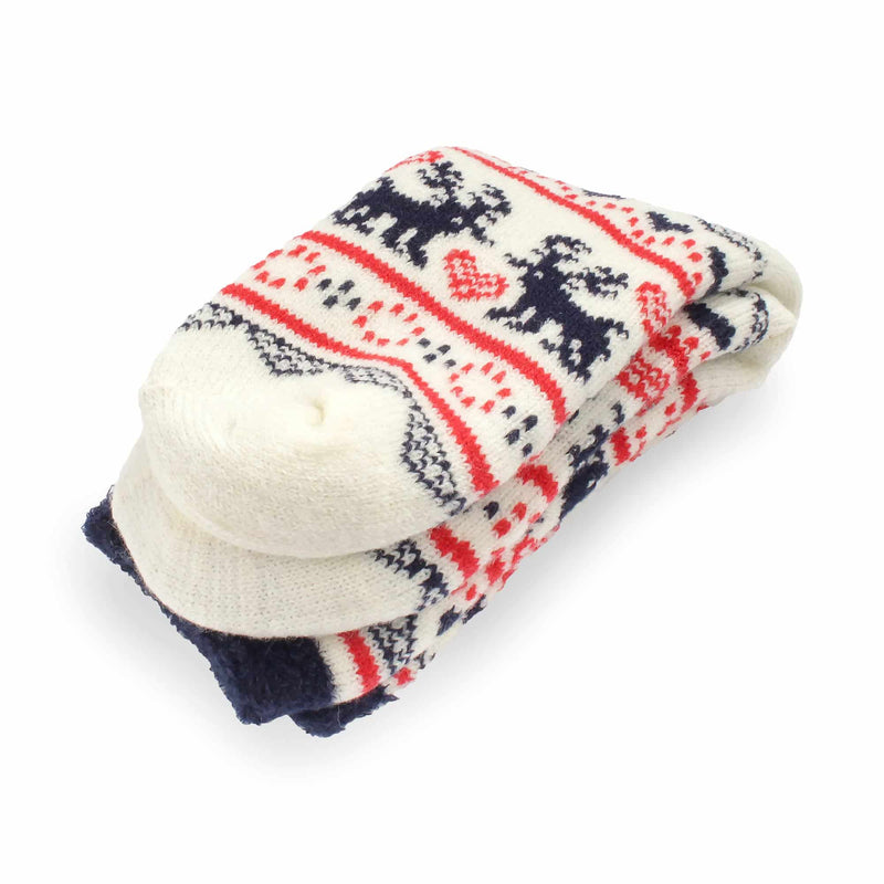Women's Double Layer Holiday Thermal Socks Blue and White Deer