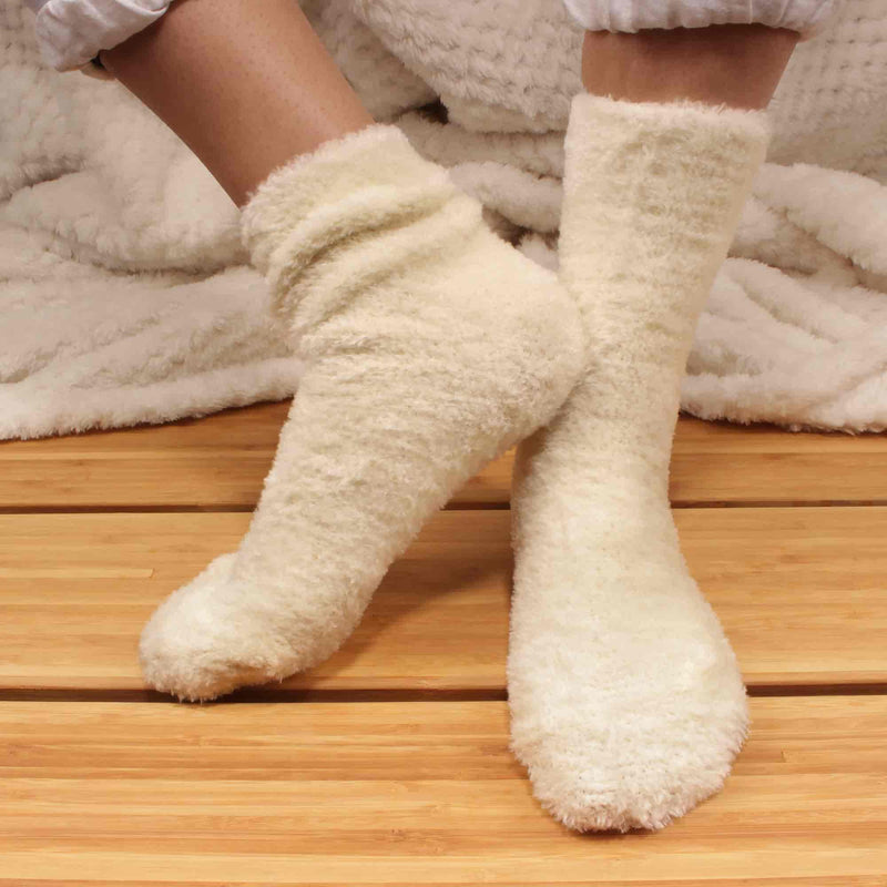 women's featherlight fuzzy socks in cream white 