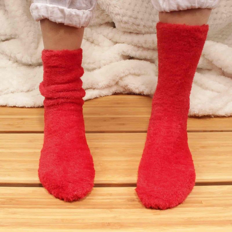 women's featherlight fuzzy socks in Valentine Red