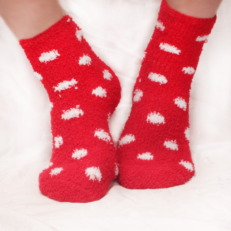 Women's Fuzzy Cozy Warm Polka Dot House Socks Color: Candy Apple