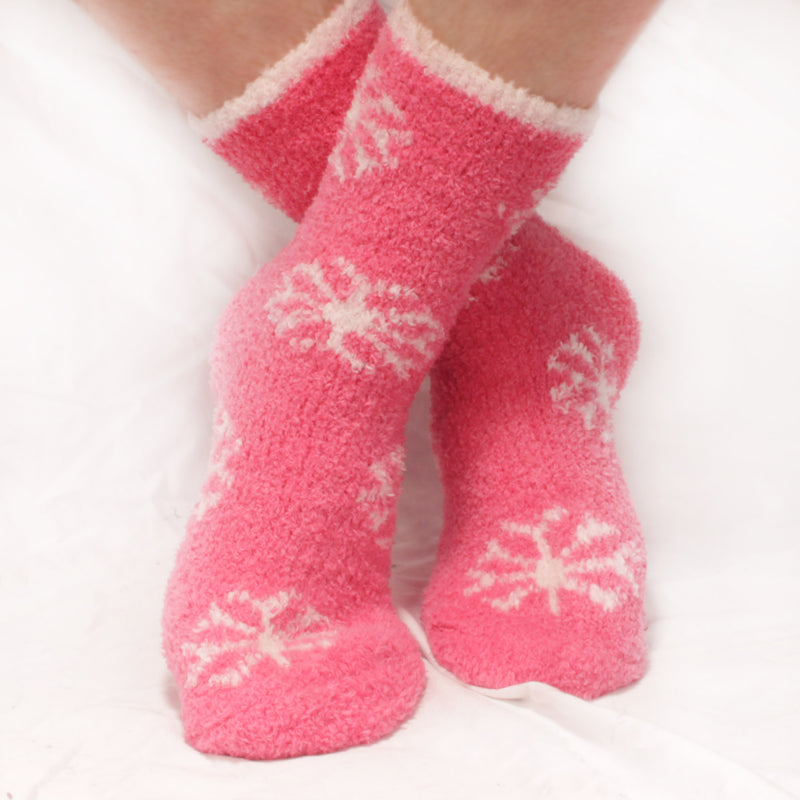 Women's Fuzzy Cozy Warm Snowflake House Socks Color: Hot Pink