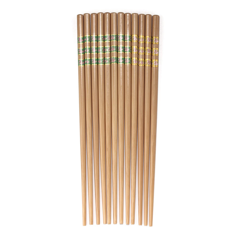 yellow and green floral striped bamboo chopsticks