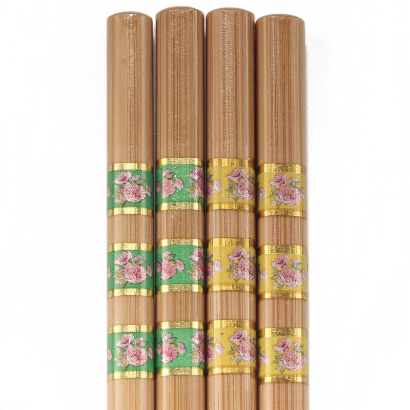 yellow and green floral striped bamboo chopsticks zoom