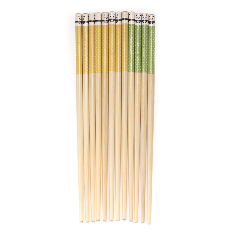 yellow and green polka dot panda bamboo chopsticks