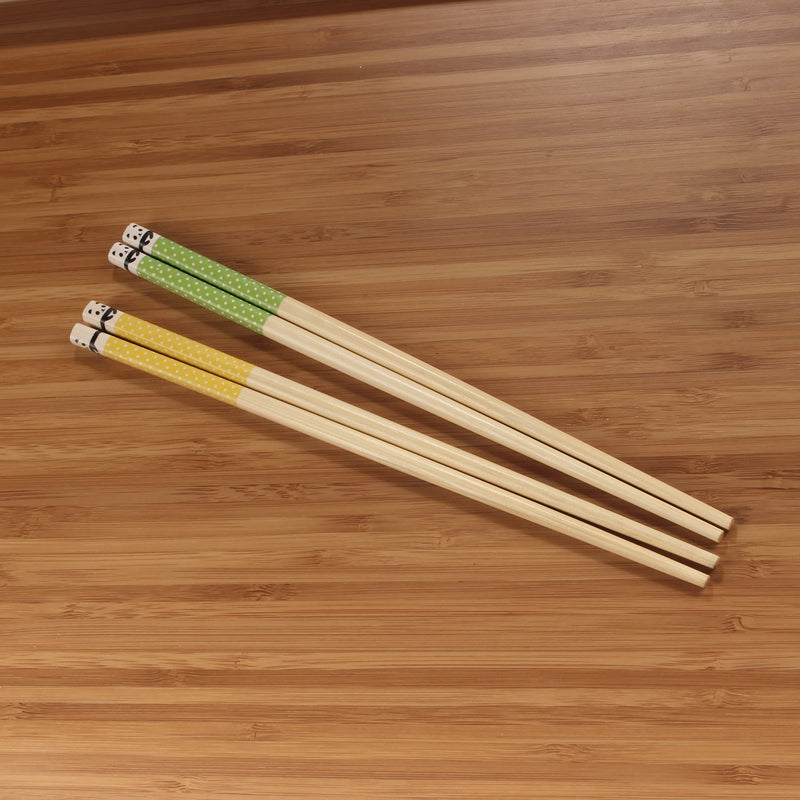 yellow and green polka dot panda bamboo chopsticks lifestyle